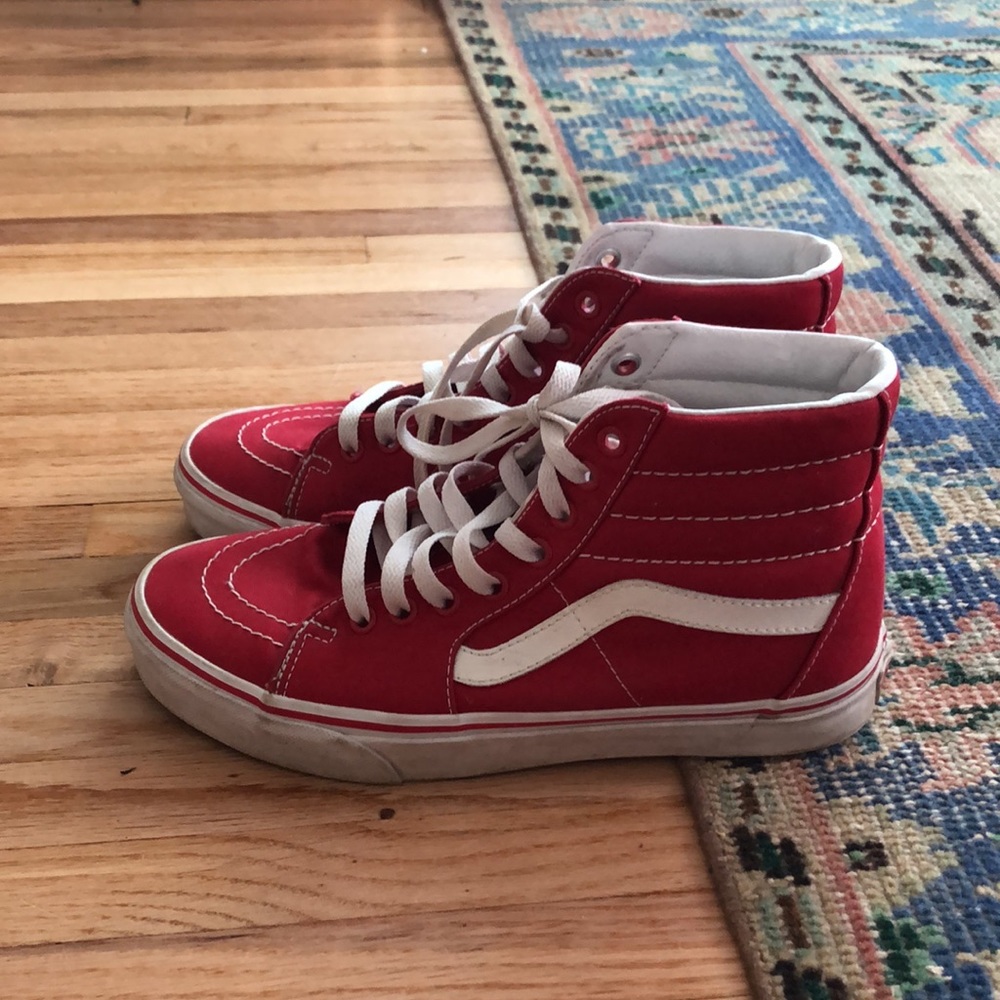 Red High Top Vans, US Women’s Size 8.5